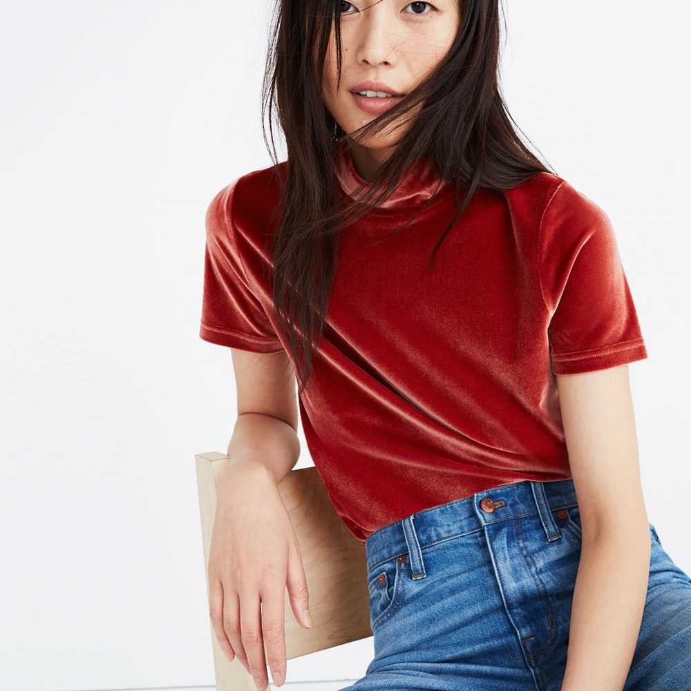madewell mock neck velvet tee